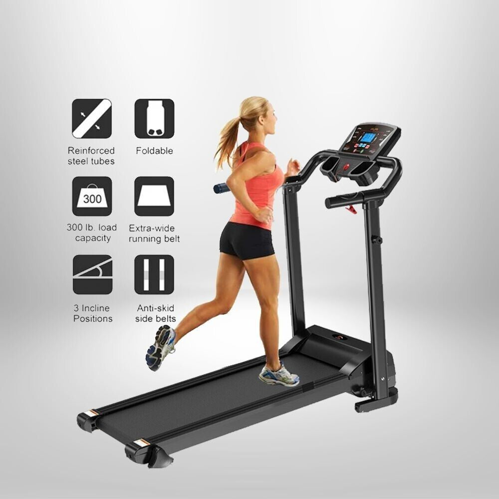 Treadmill Running Electric Machine with Fixed Incline Gym Home Motorized Folding