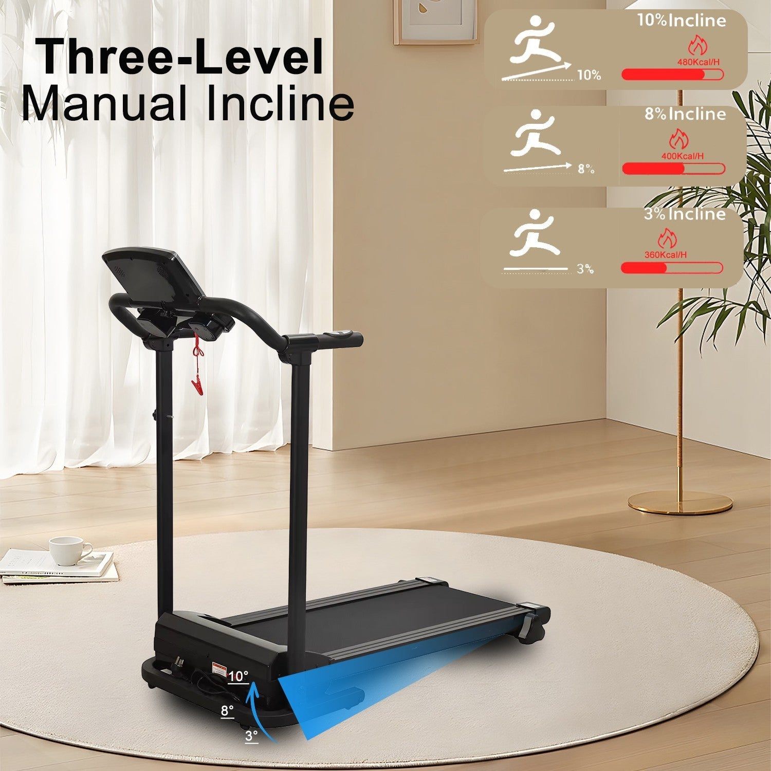 Treadmill Running Electric Machine with Fixed Incline Gym Home Motorized Folding