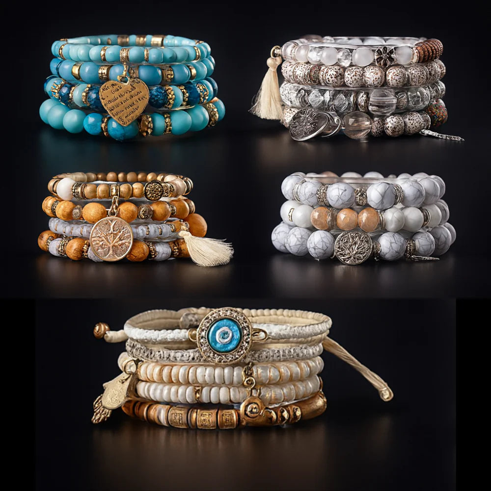 Bohemian Beaded Bracelet Set for Women & Men Handmade Stretch Stackable Bracelets