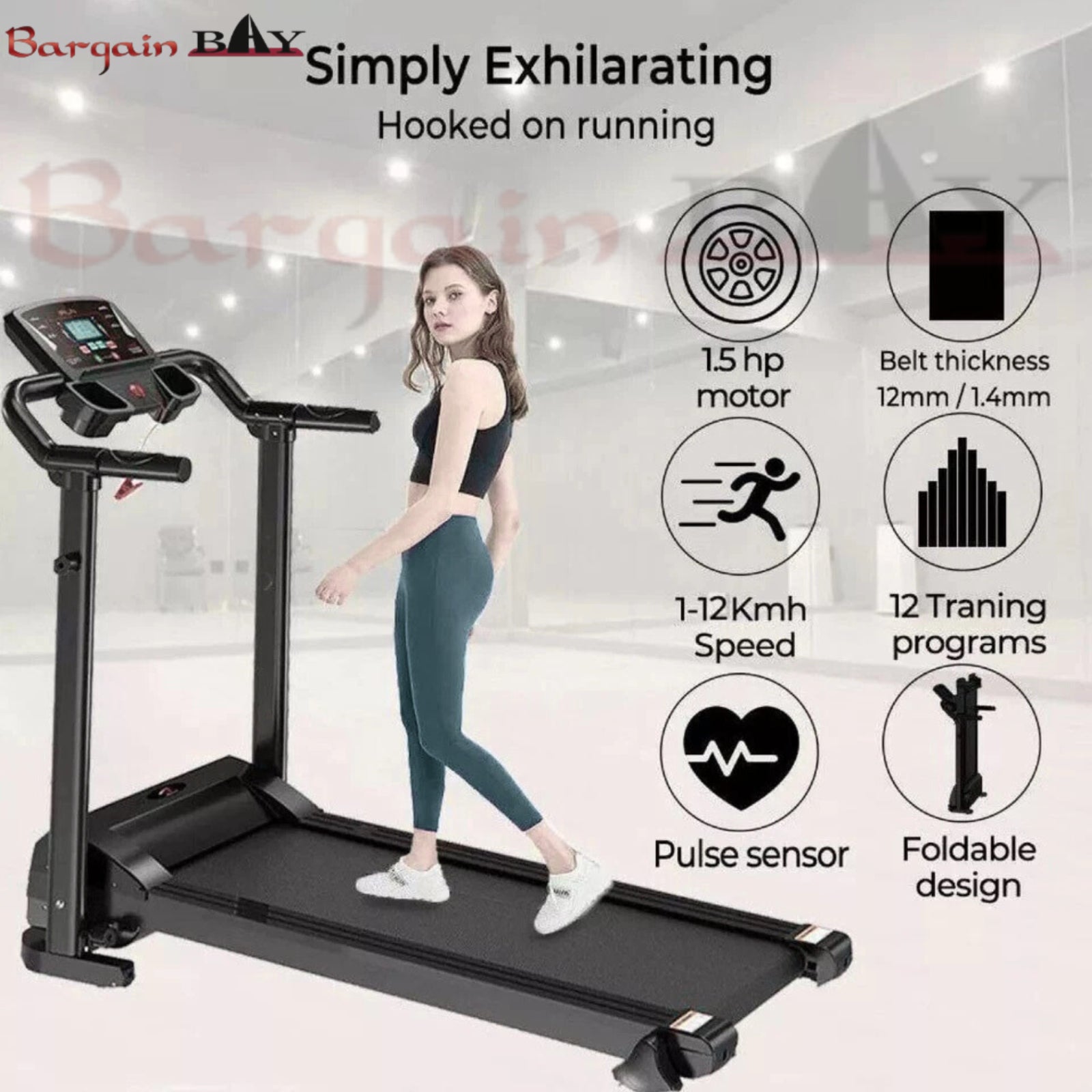 Treadmill Running Electric Machine with Fixed Incline Gym Home Motorized Folding