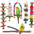Bird Perch & Toys - 6 Pack Accessories, Wooden Chew Toys & Perch Stand for Parakeet, Conure, Cockatiel, Lovebird, Parrotlet, Budgie, Finches & Other Small to Medium Sized Birds