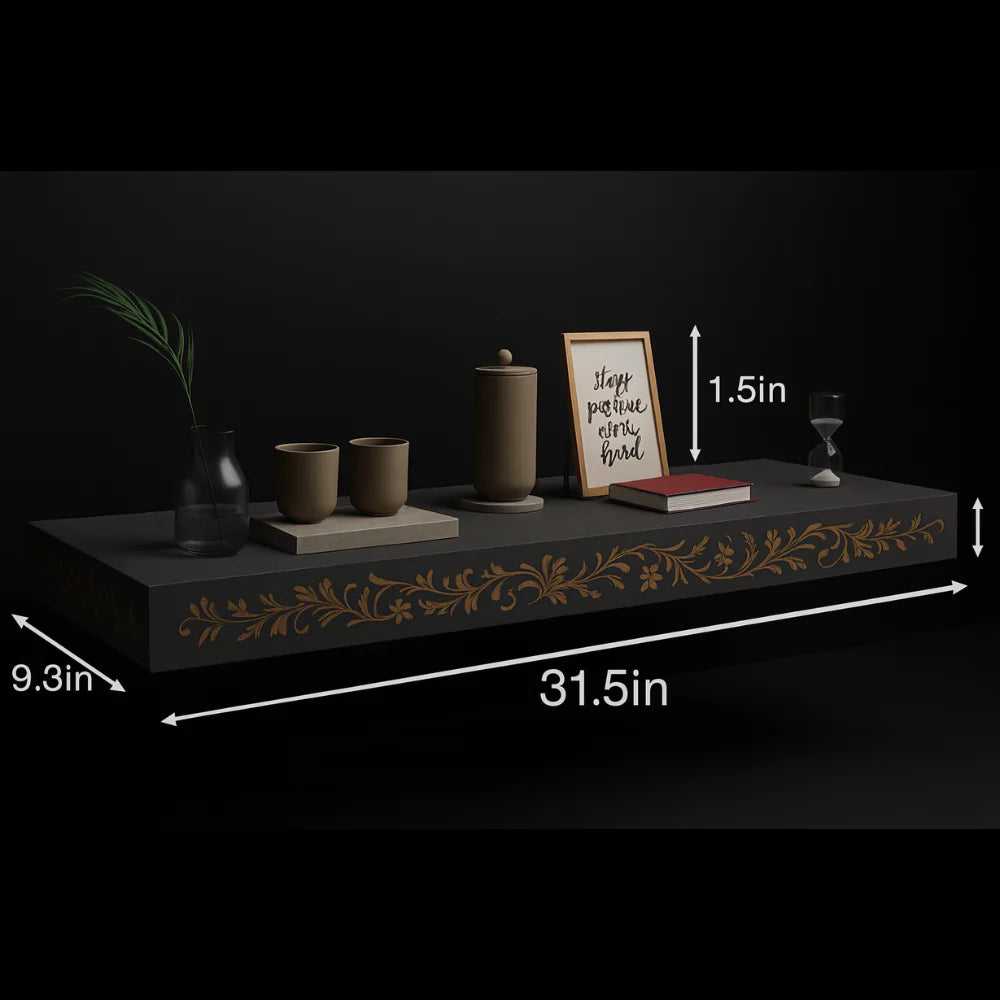 Custom Engraved Gray MDF Floating Wall Shelf Modern Decorative Display