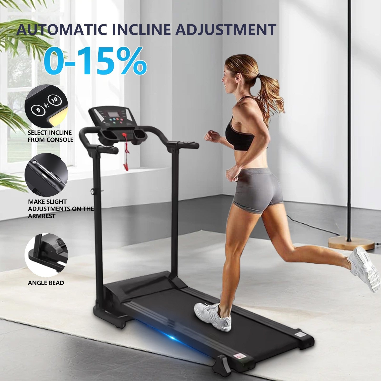 Treadmill Running Electric Machine with Fixed Incline Gym Home Motorized Folding