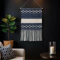 Denim Blue & White Macrame Tapestry, Geometric Woven Wall Hanging,