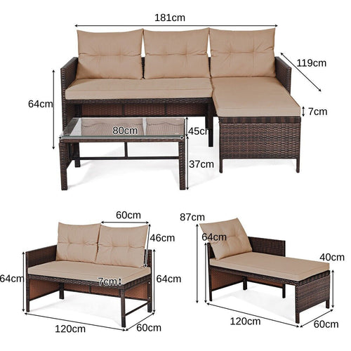 COSTWAY 3PCS Patio Sectional Sofa Set Outdoor Conversation Bistro Set W/Cushion