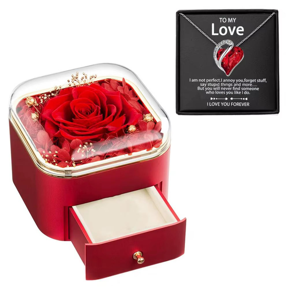 Rose Jewelry Set Eternal Rose Gift Box Eternal Rose Heart Necklace Gift Set for Women Realistic Faux Pearl for Mom for Her