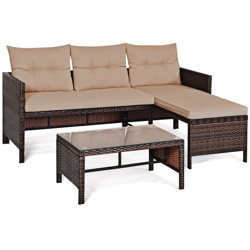 COSTWAY 3PCS Patio Sectional Sofa Set Outdoor Conversation Bistro Set W/Cushion