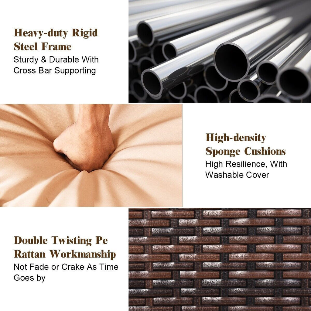 COSTWAY 3PCS Patio Sectional Sofa Set Outdoor Conversation Bistro Set W/Cushion